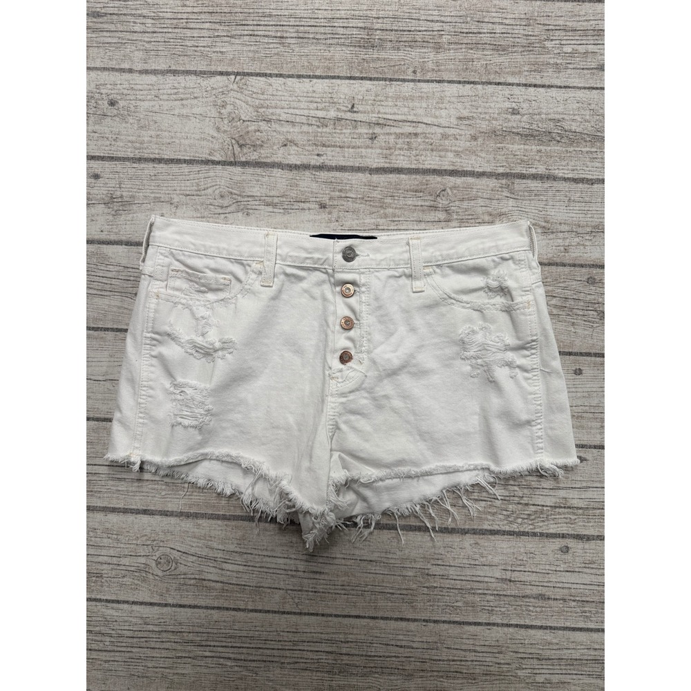 Hollister Shorts Women's 31 White Distressed High Rise Button Fly Cut Off Summer